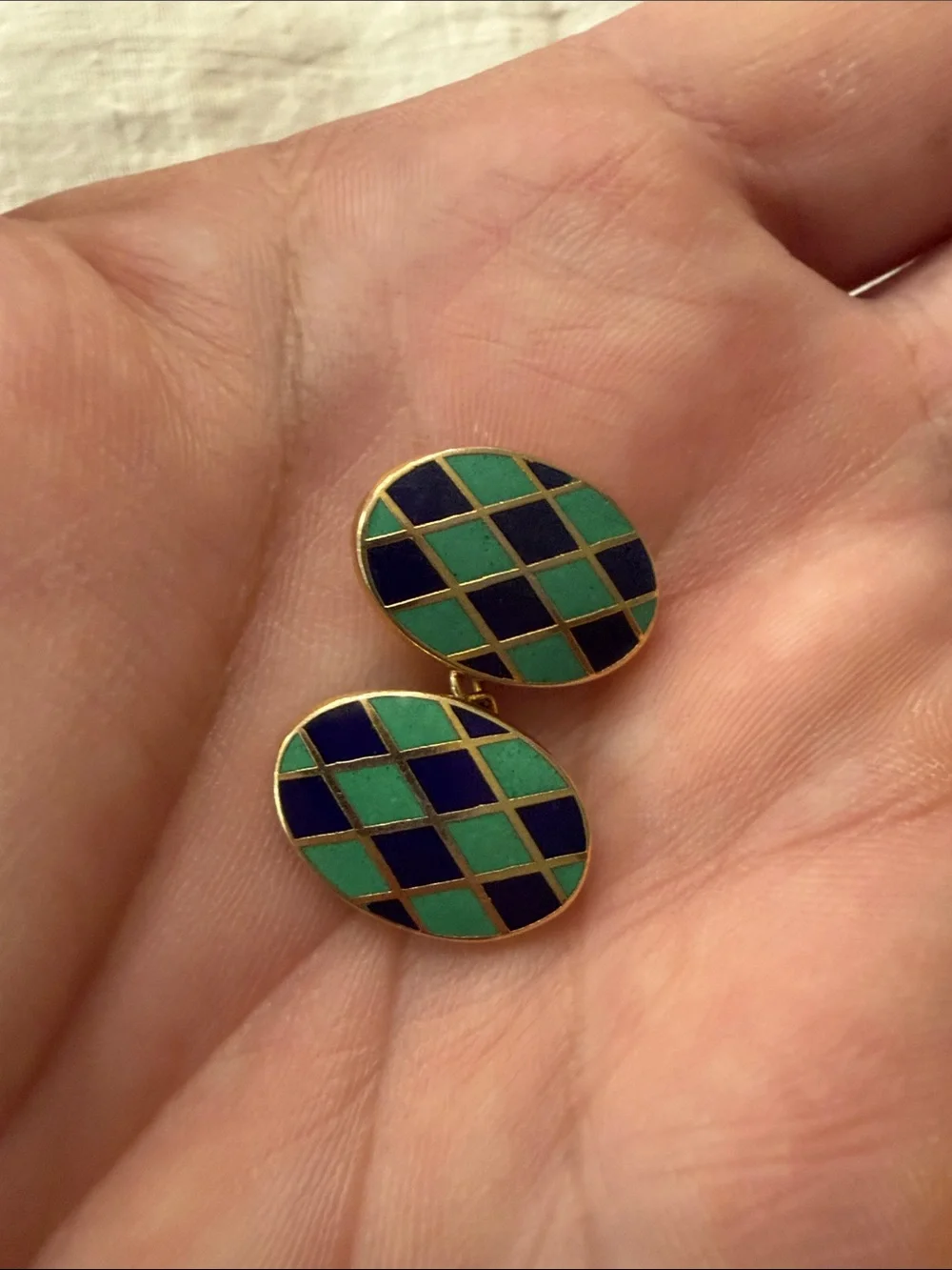 Vtg Benson and Clegg Oval Cufflink, Green and Navy Enamel, NOTE: ONLY ONE (1)